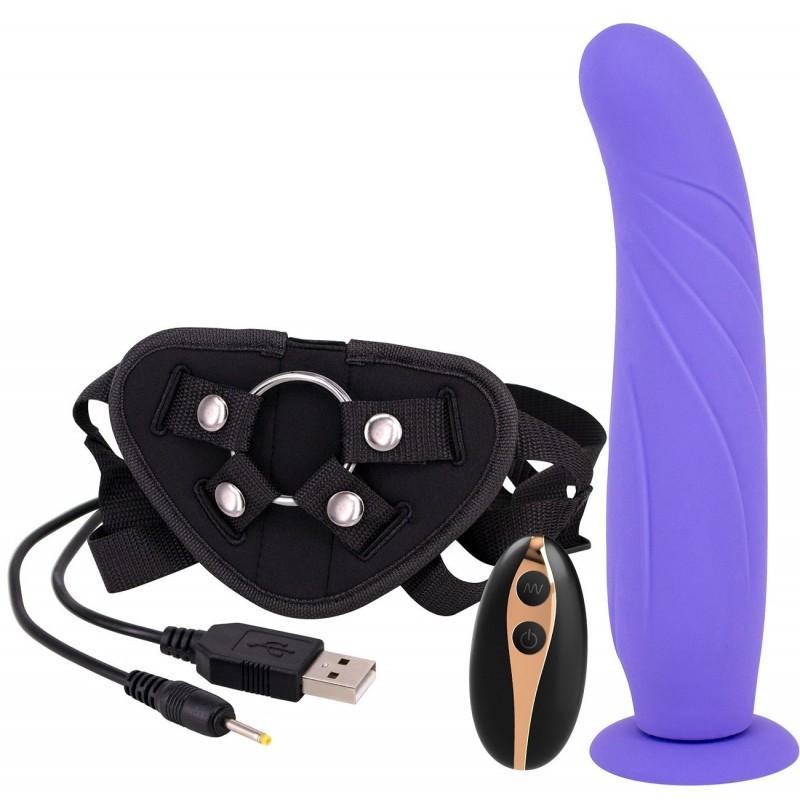 Strap On 9" Vib. Remote Control - USB Rechargeable, Purple