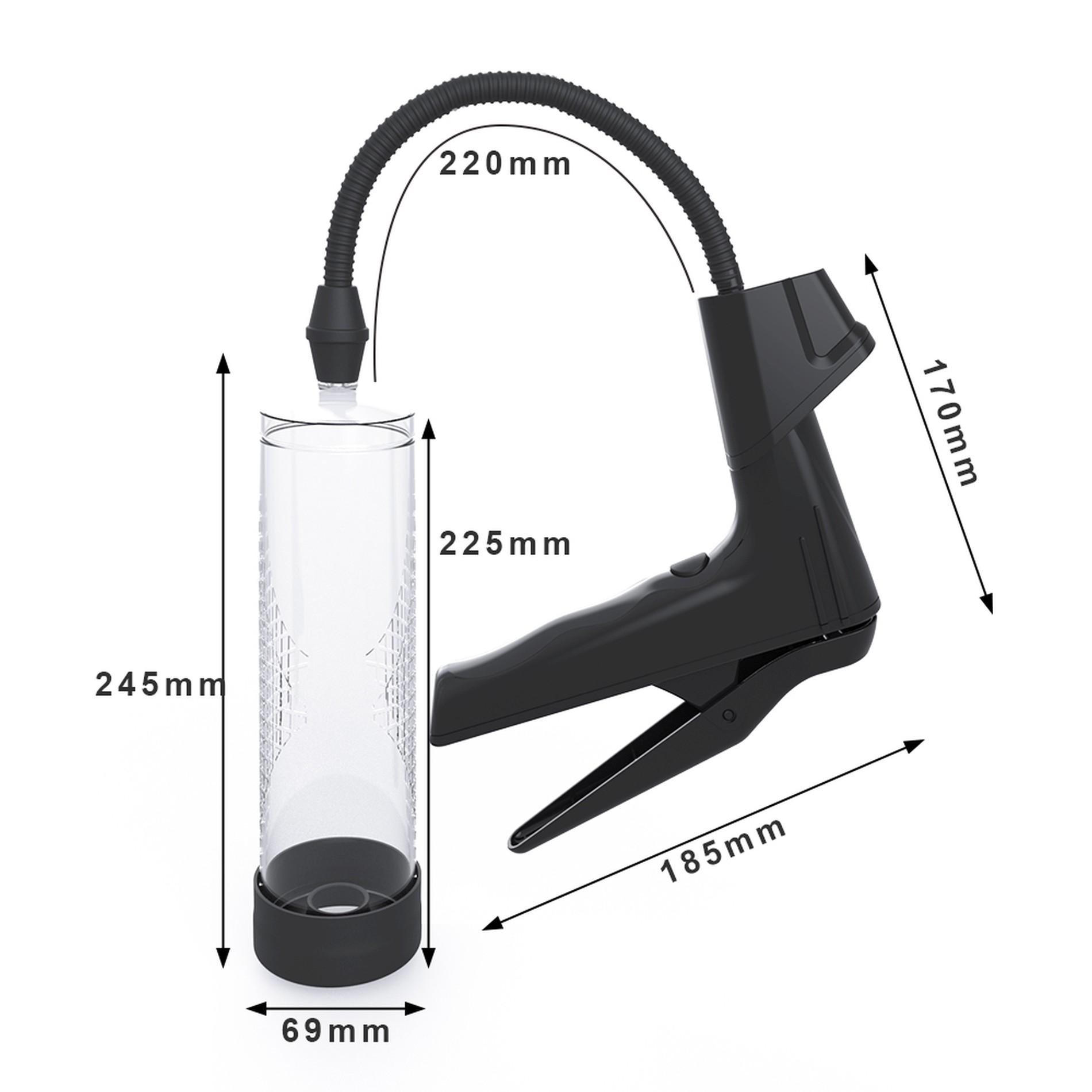 Manual Penis Pump with digital display, Black & Clear