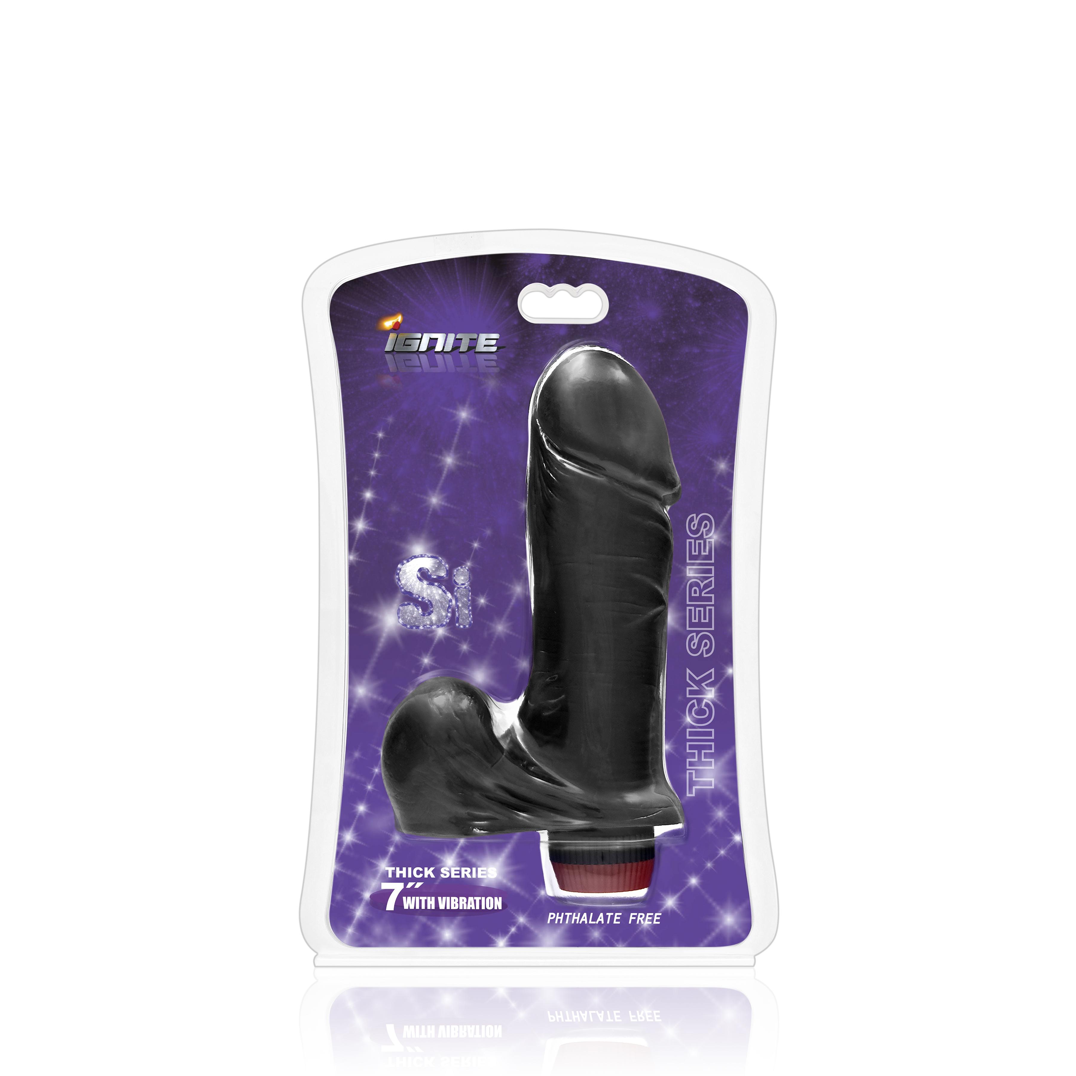 SI IGNITE Thick Cock with Balls and Vibration, Black, 18 cm