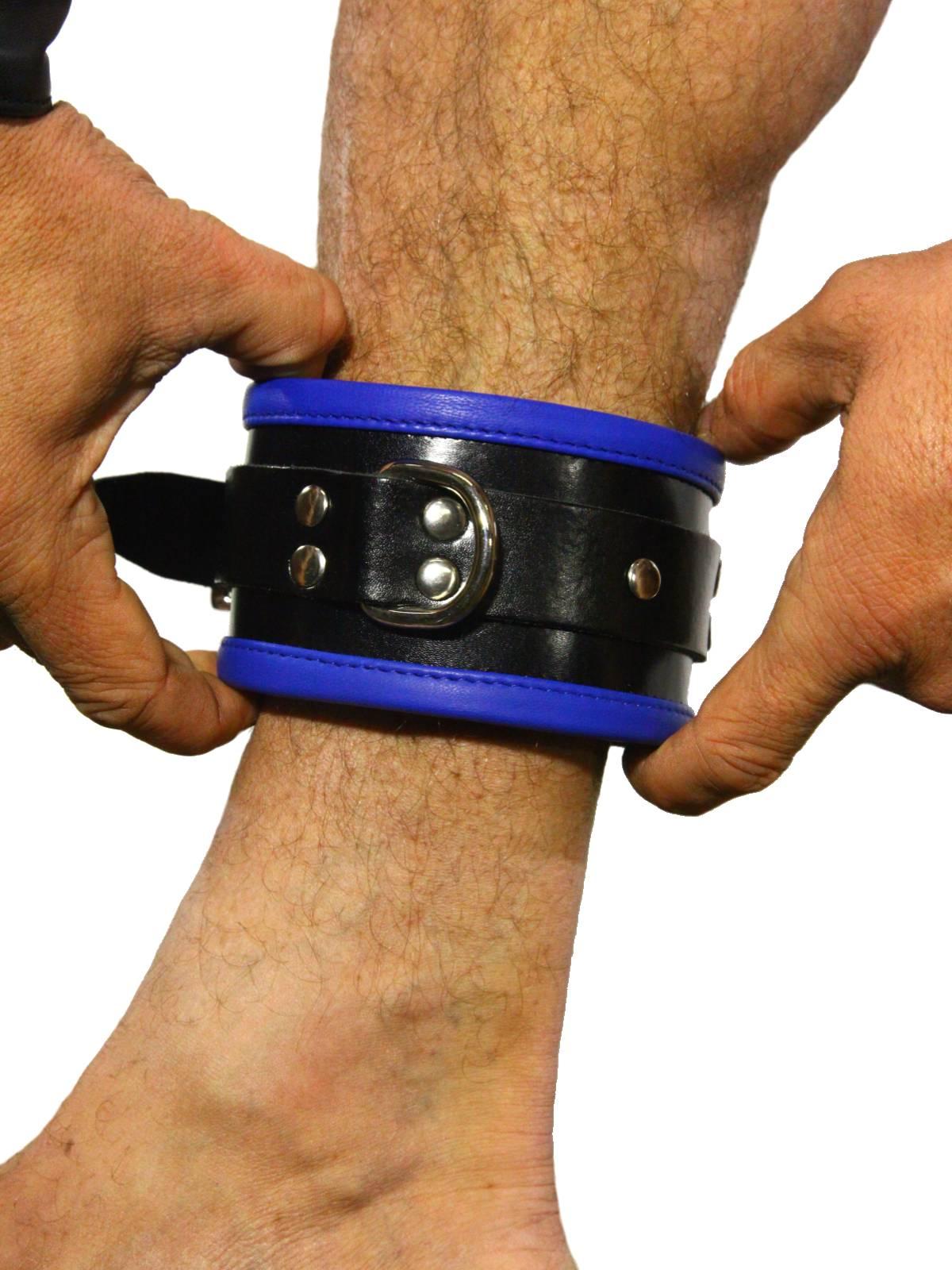 RudeRider Ankle Cuffs with Padding Leather Black/Blue (Set of 2) One Size RudeRider Ankle Cuffs with Padding Leather Black/Blue (Set of 2) One Size